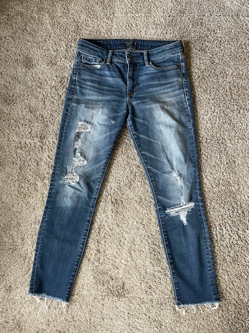 Abercrombie & Fitch Medium Blue Ripped Ankle Skinny Jeans